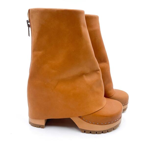 Swedish Hasbeens Bootcut Boot Nature Brown Leather Foldover Sz 40 / 10 - Picture 3 of 12